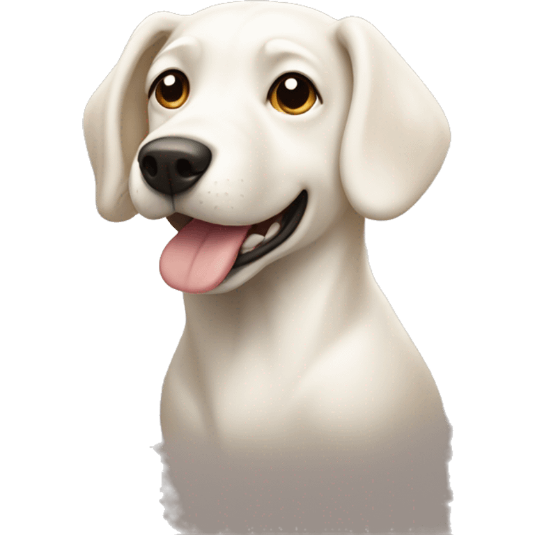 a white dog had beige colored coverd ears emoji