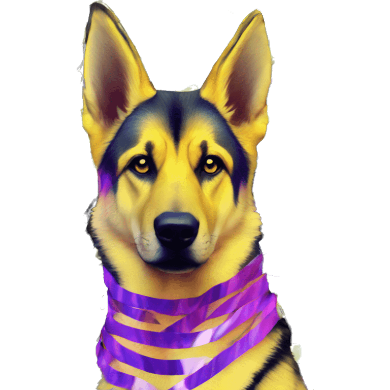 .Zombie_ Vaporwave black holographic oilslick zombie yellow German shepherd dog yellow caution tape graffiti stripes iridescent blue purple yellow stripes emoji