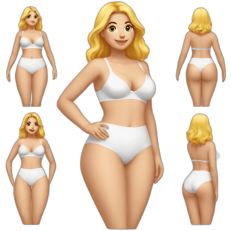 Full body Caucasian curvy beauty white knickers back and front views emoji