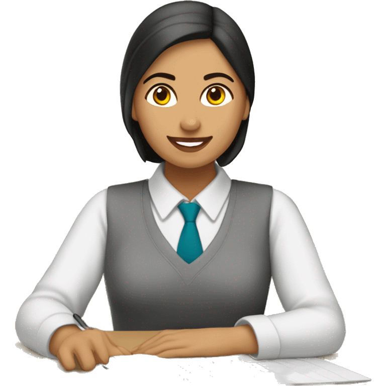 mujer morena feliz trabajando en dseño gráfio emoji