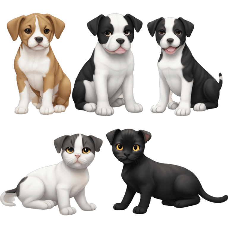 Black and white English staffordshire puppy full body and black cat and tabby cat emoji