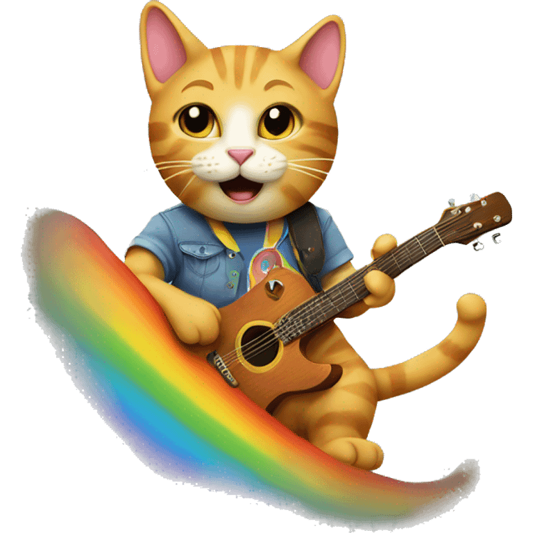 cat playing guitar on a rainbow emoji