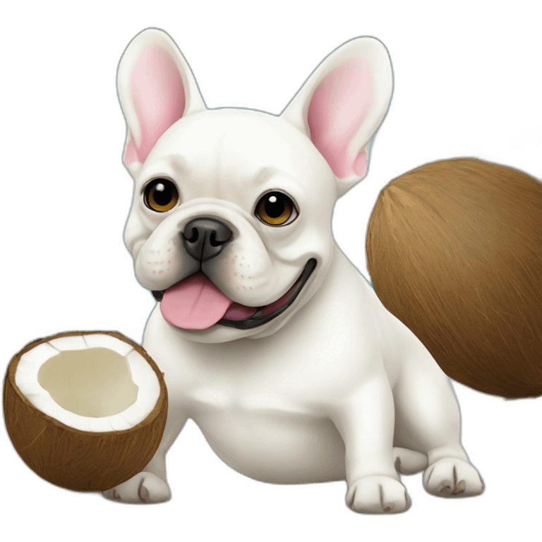 white FRENCH BULLDOg drinking coconut emoji