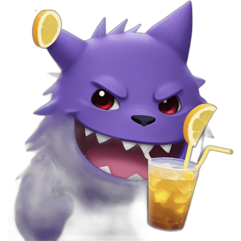 Gengar drinks bear emoji