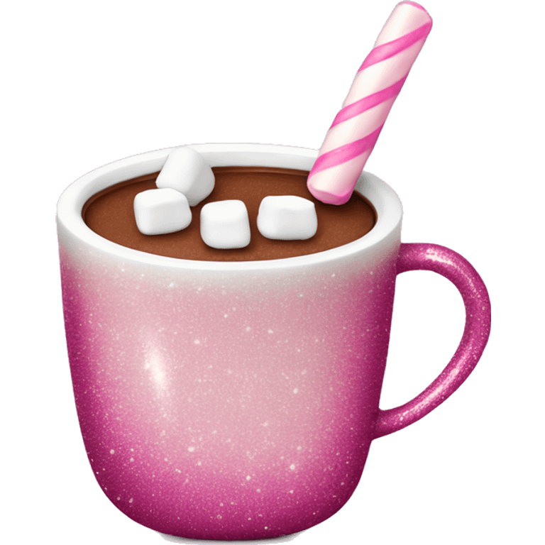 Glittery Pink mug of hot chocolate with marshmallows  emoji