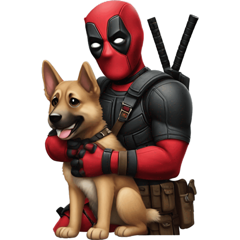 Deadpool holding a German shepherd puppy emoji