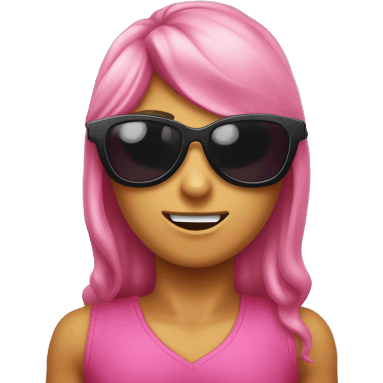 pantera rosa con lentes para sol y cruzada de brazos. Únicamente parte  superior del cuerpo, donde se comienzan a ver los brazos cruzados. emoji