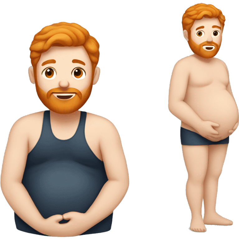 A pregnant man with a ginger beard and ginger hair rubbing his belly emoji