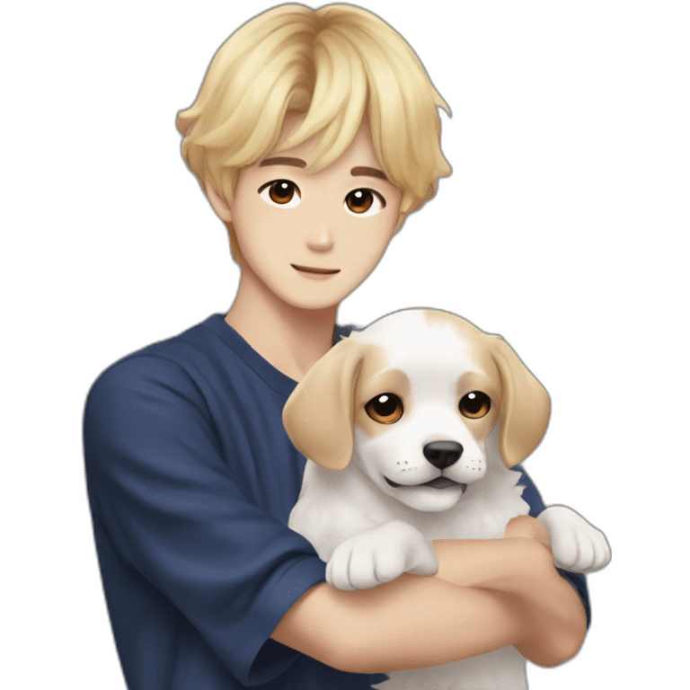 Taehyung from BTS holding a dog emoji