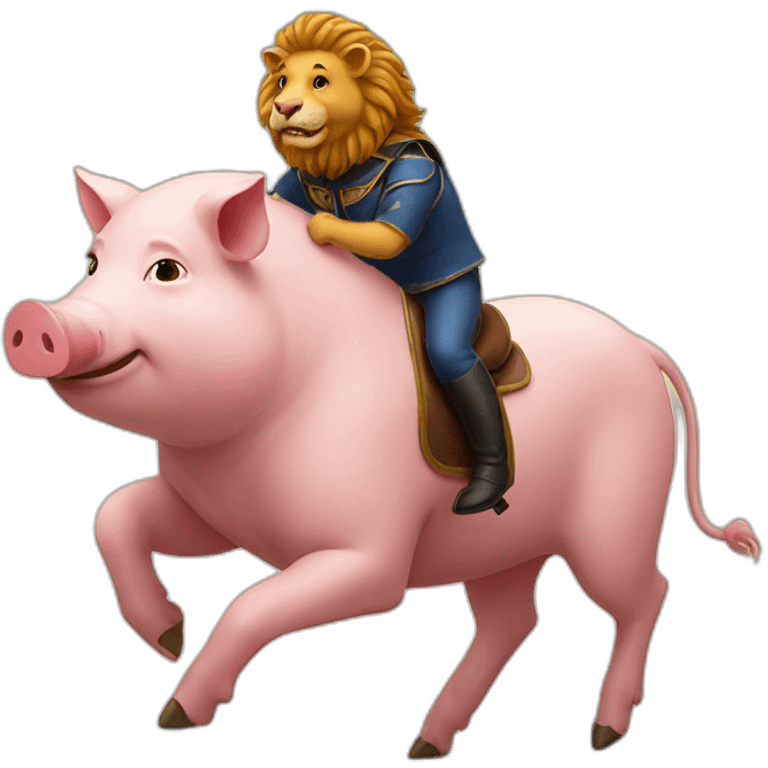 a pig riding  a lion emoji