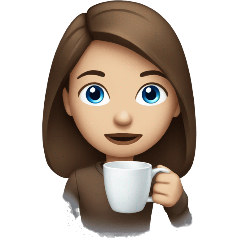 Brown hair with blue eyes drinking coffee  emoji