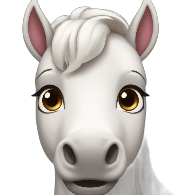 White horse pink nose bleu eyes brown ears emoji