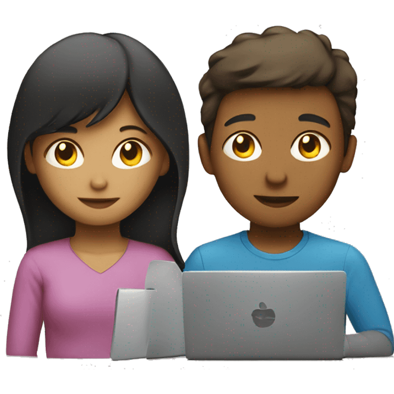 Girl and boy laptop with light above head emoji