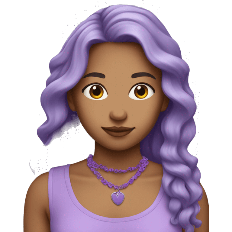  girl with long wavy lavender hair and a lavender necklace and purple tank top emoji