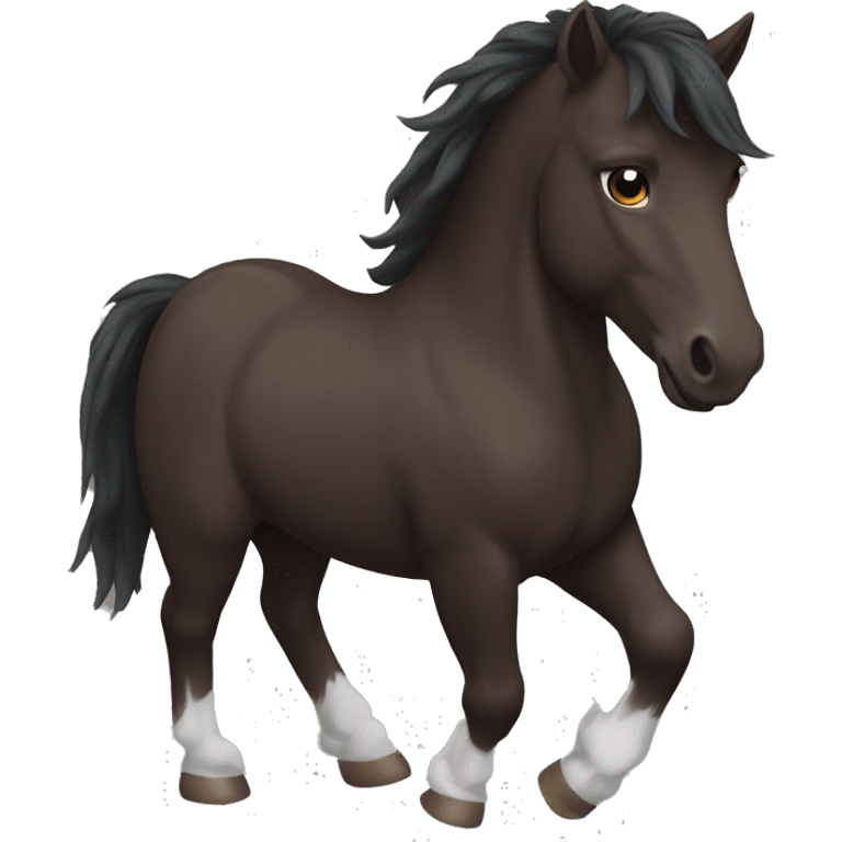 Dark brown horse with dark brown mane and small white lightning shaped marking emoji