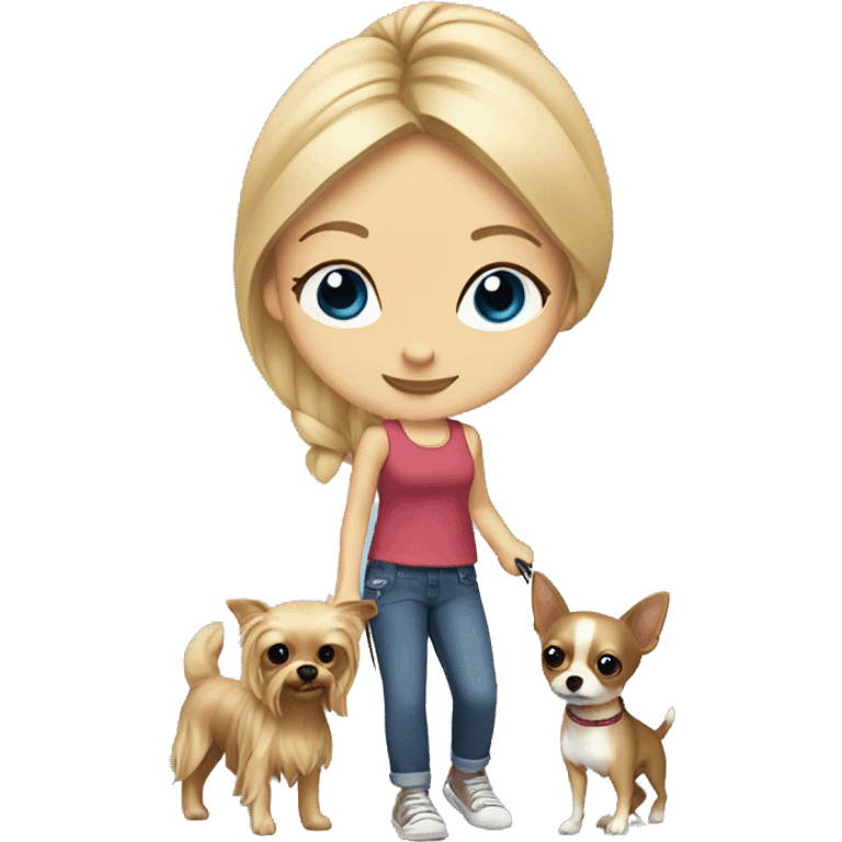 blonde girl blue eyes walking yorkie and chihuahua   emoji