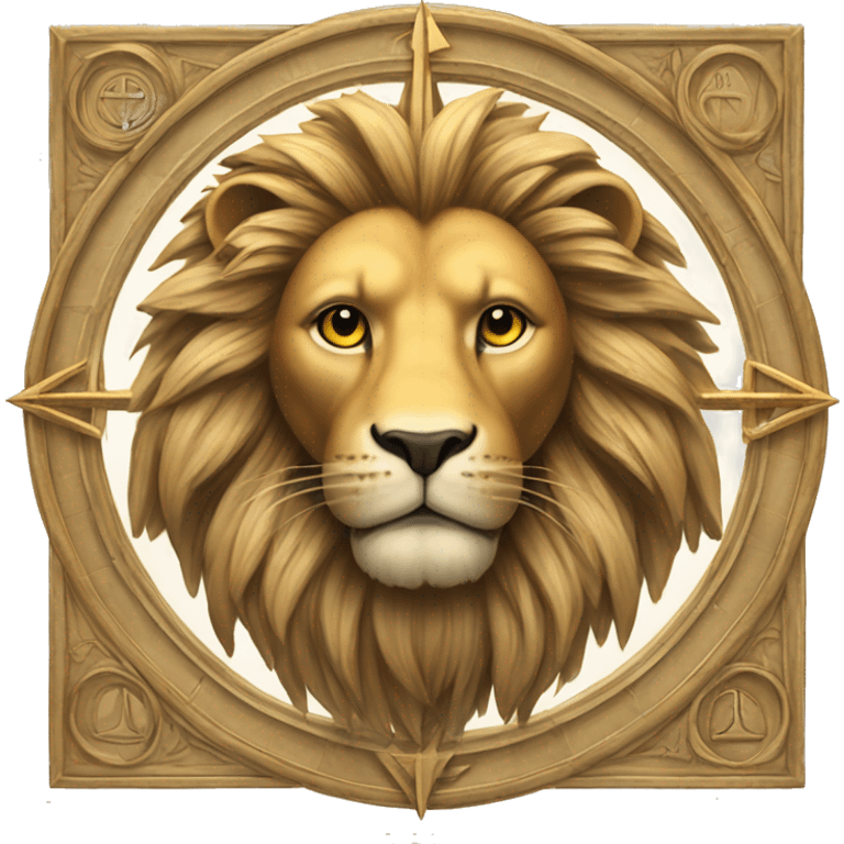 architectural symbol, square and compass,lion,sun emoji