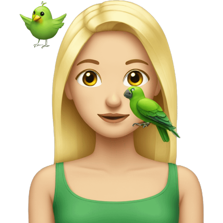 Blonde girl with green bird indoors emoji