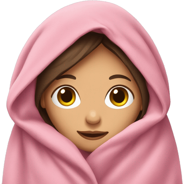 Brunette girl folded in pink blanket emoji