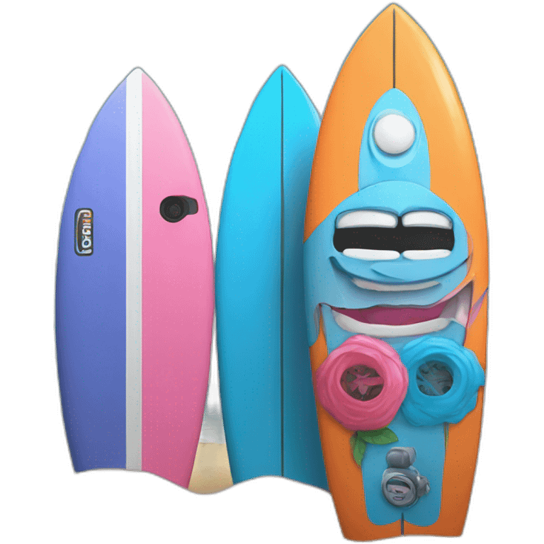 surf board Cartoon Blue and orange smiling and a microphone Cartoon Blue and pink  emoji