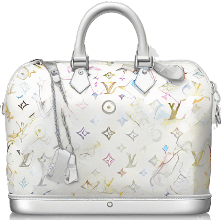 White Designer Louis Vuitton bag with silver monogram and silver trim emoji