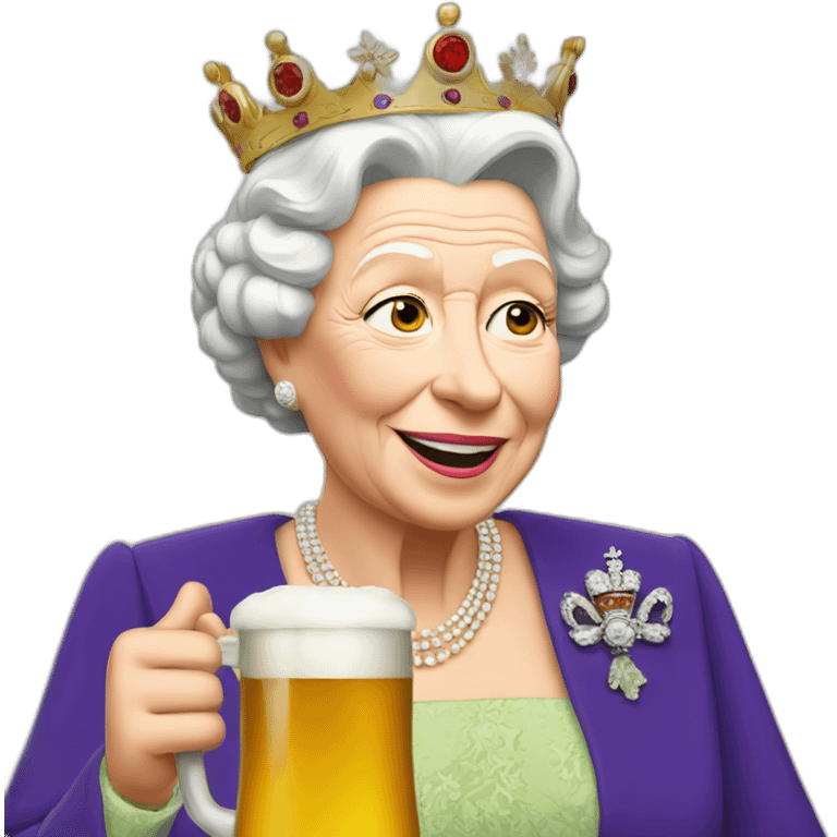 Queen Elizabeth drinking a beer emoji