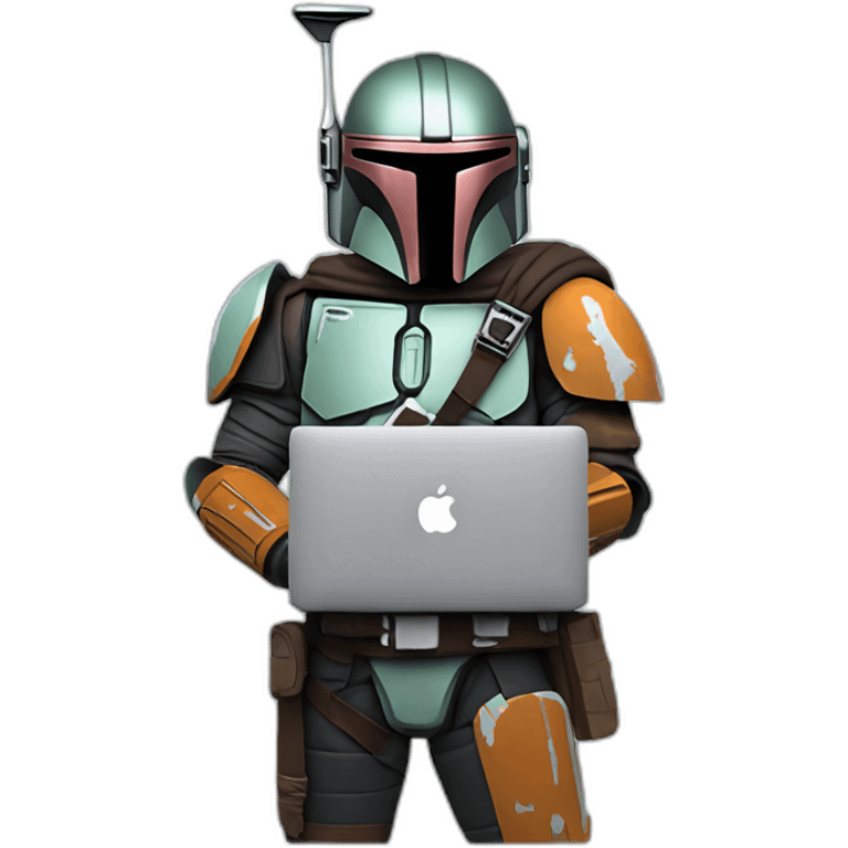 Mandalorian with Apple macbook emoji