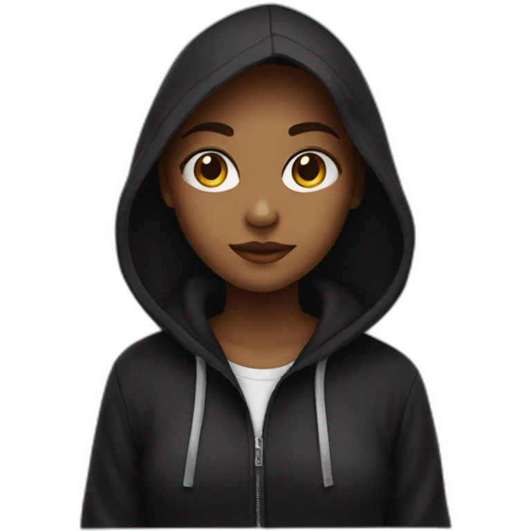 a girl in a shirt under a black hoodie emoji