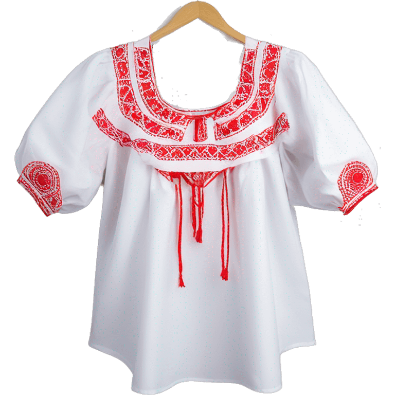  Blouse vyshyvanka, white with red round embodiary on sleeves emoji