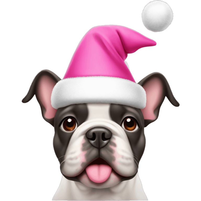 French bull dog wearing a pink Christmas hat  emoji