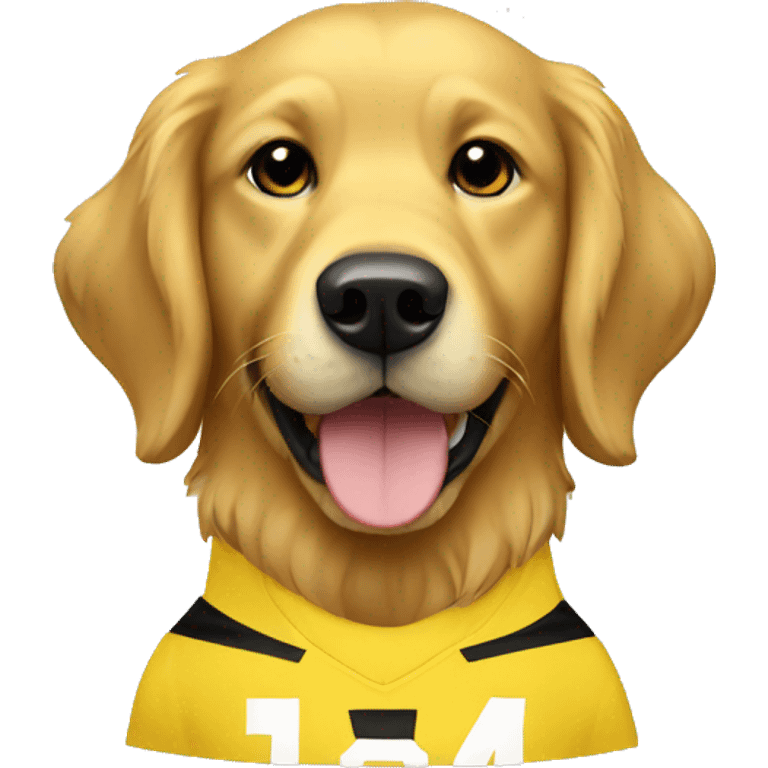 golden retriever in yellow/black soccer jersey emoji