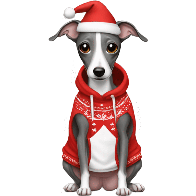 Italian greyhound in Christmas hoodie emoji