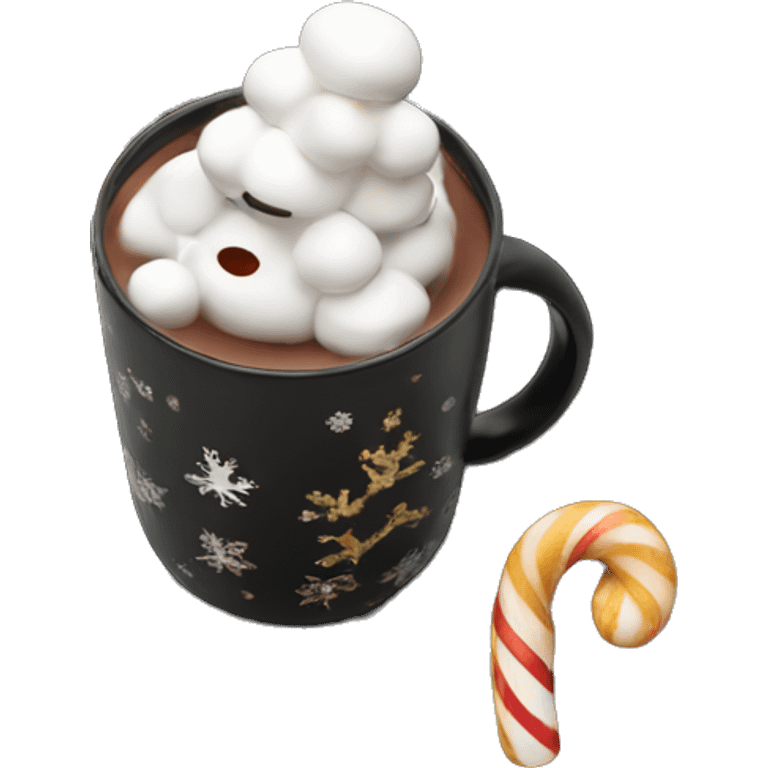 christmas black colour cup with hot chocolate and marshmallows with more Christmas details in the cup emoji