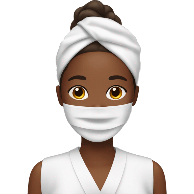 Woman with brown skin. Putting on skincare sheet mask on her face. emoji