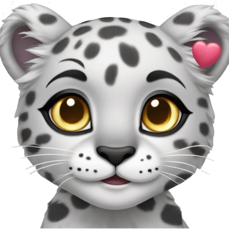 cute snow leopard shows a heart emoji