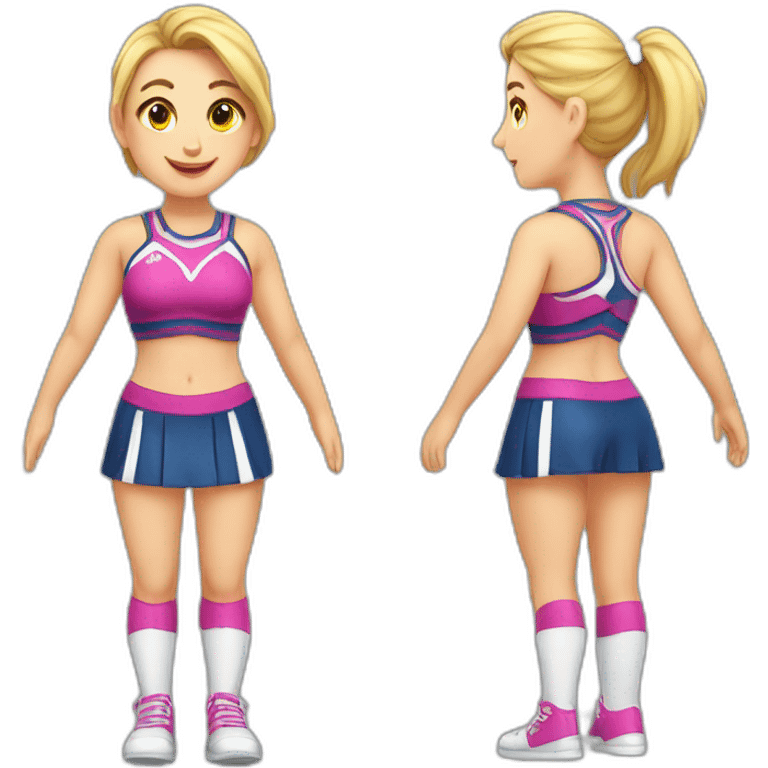 Full body Caucasian curvy cheerleader back and front views emoji