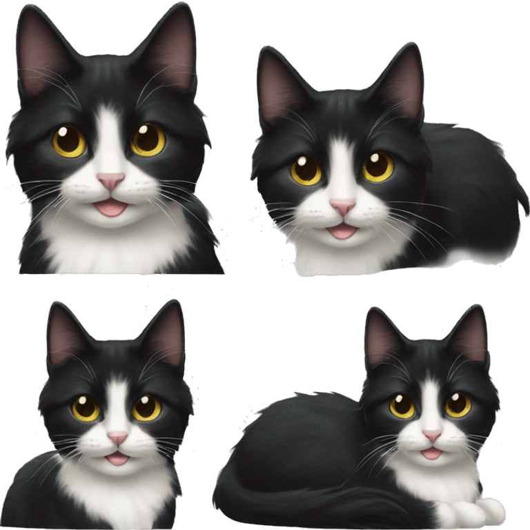 long haired tuxedo cat smiling emoji