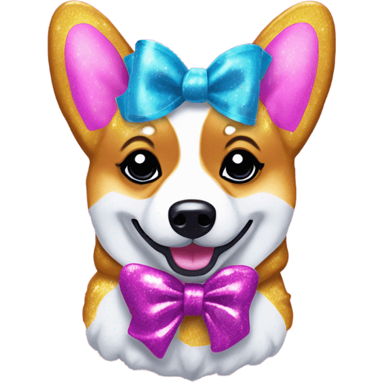 Lisa frank glitter corgi with ribbon bow on head emoji