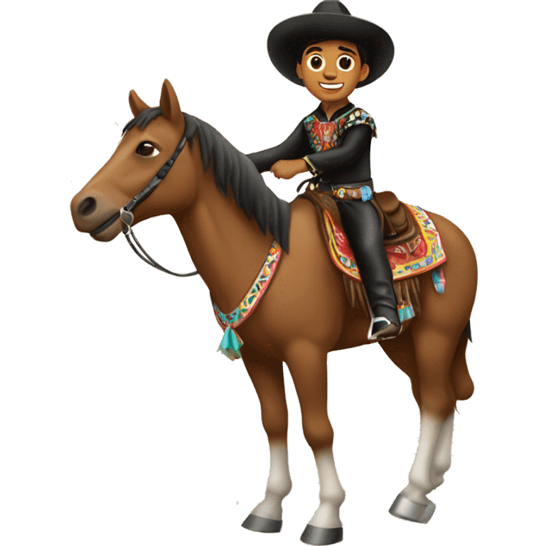 Mexican brown skin boy Charro on a horse  emoji