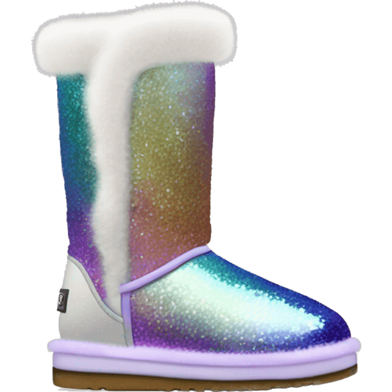 Realistic iridescent Sparkle glitter and fur Ugg boots. emoji