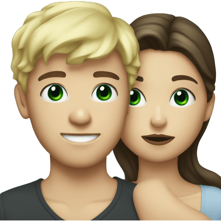 Blonde boy green eyes kissing brunette with blue eyes emoji