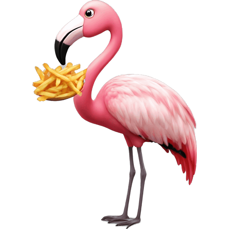 Flamingo eating fries emoji