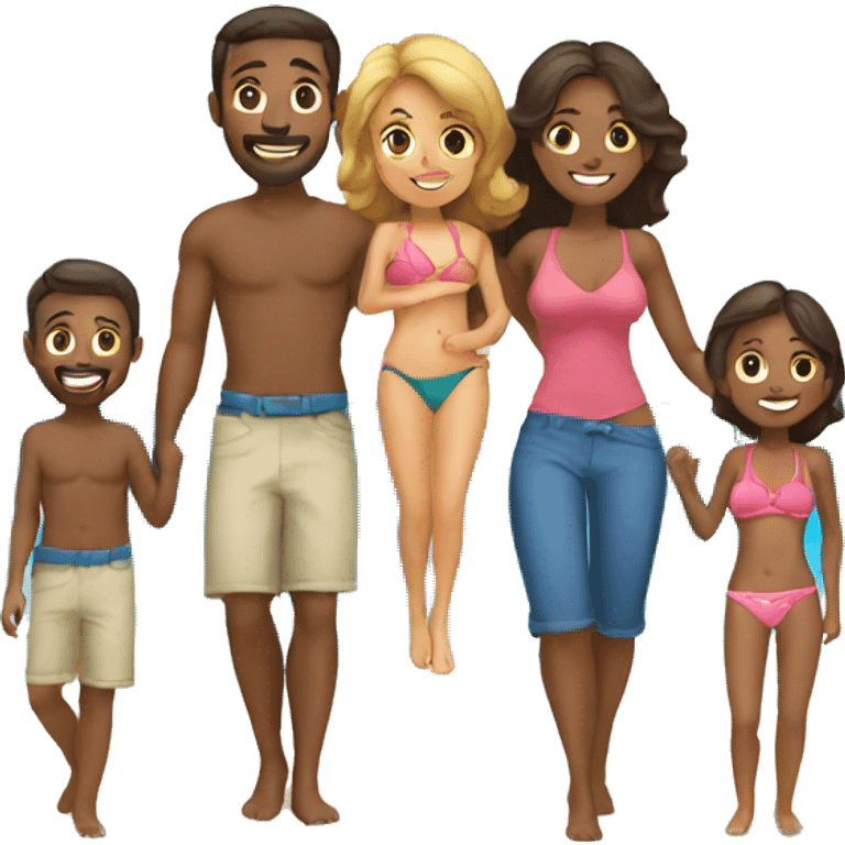 mom and dad and kids at beach emoji