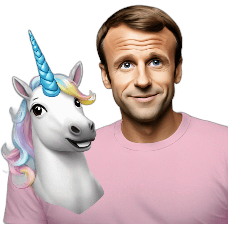 Emmanuel Macron with a unicorn t-shirt emoji