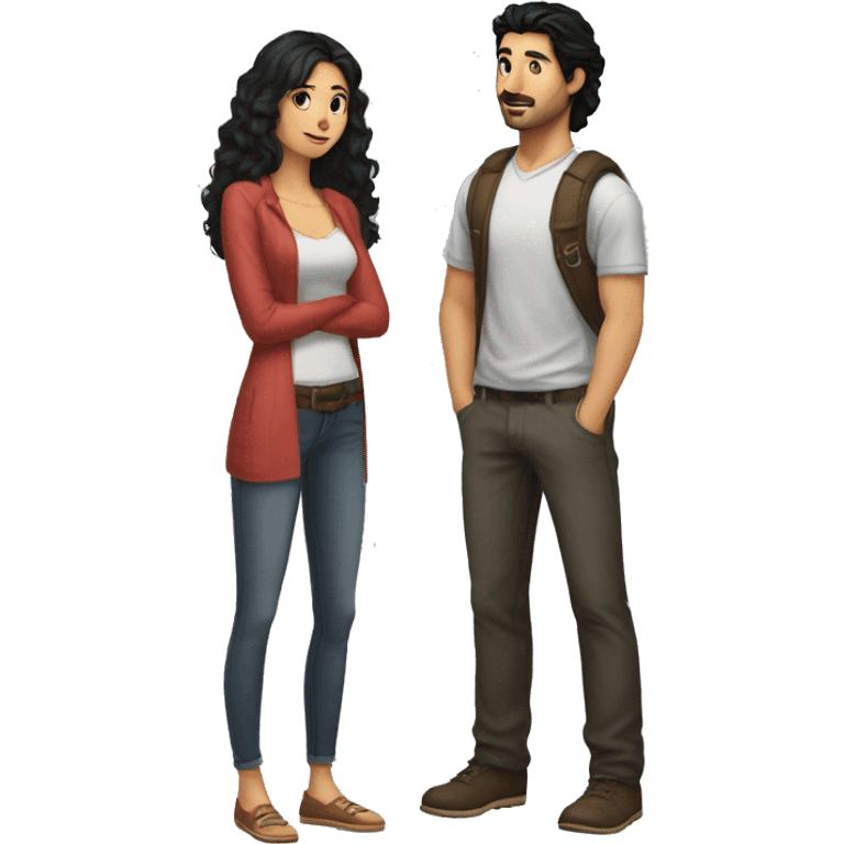 Claire(black hair) is talking to her boyfriend Nick(Turkish) at the university  emoji