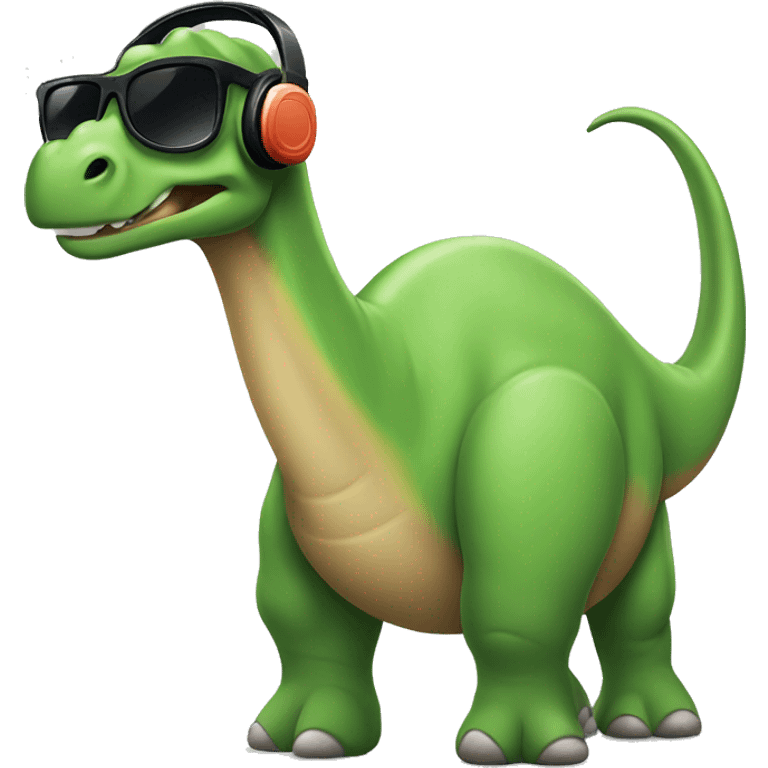 Brontosaurus with headphones and sunglasses emoji