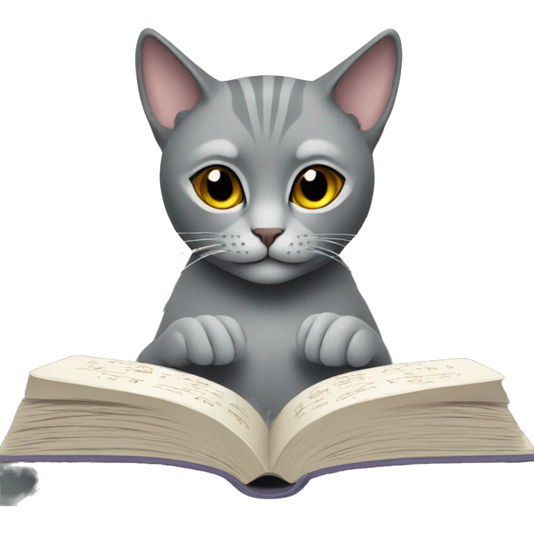 gray cat reading a book on numerology emoji