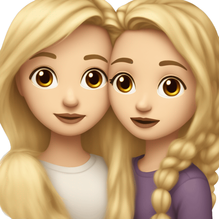  A girl with plump lips, big brown eyes and light brown hair hugs a fluffy blond york emoji