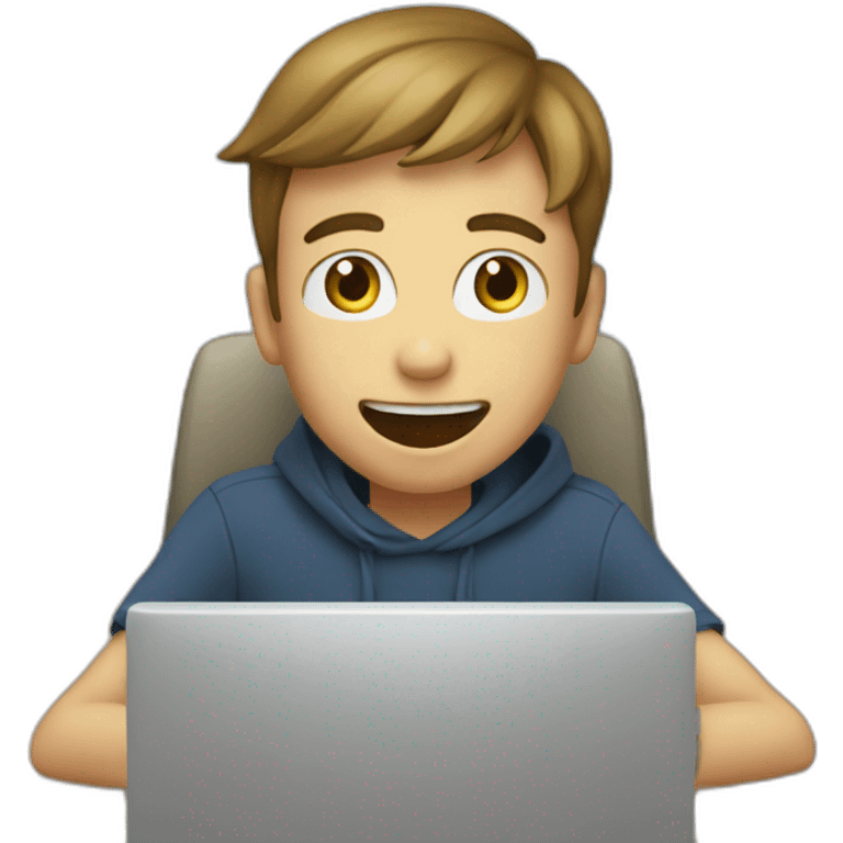 a boy sitting on a computer with excitement (no eyes , no nose , no mouth) emoji