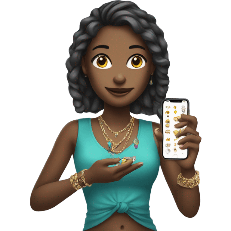 girl holding jewelry and phone emoji